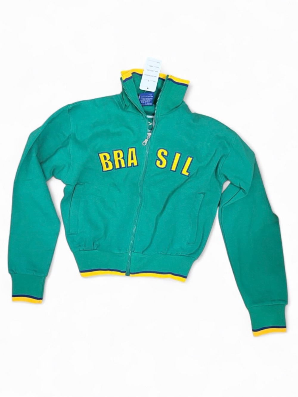 New Vintage Y2K Football Soccer Brazil Team Cropped Zip-up Varsity Jacket Large